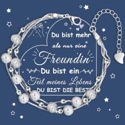 YELUWA Beste Freundin Geschenke für Frauen, Freundin Armband, Armband Silber 925 Damen Geschenk 3 in 1 Damen Perlenarmband, Inspirierendes Armband Das Für Ihre Freunde Geburtstag Freundschaft Geschenk von YELUWA