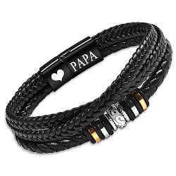 YELUWA Gewebtes Lederarmband Papa, Geschenk für Papa mit Schachtel und Karte, Geschenk zum Vatertag und Geburtstag, Textarmband mit Lasergravur für Männer von Sohn und Tochter für Papa und Vater von YELUWA