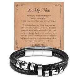 YELUWA Herren Doppelreihen Schwarzes Geflochtenes Lederarmband Armreif Armband Mit Schwarzen Edelstahl Ornamenten Für Männer Junge Ihn Ehemann Neffe Bruder Geburtstag Weihnachten Valentinstag von YELUWA