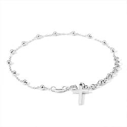 YELUWA Kreuz-Armband Perlen-Charm-Gliederketten-Armband mit Federverschluss, verstellbar für Frauen, Teenager, Mädchen, Schmuck, Geschenk, Erntedankfest, Jubiläum, Geburtstag, Weihnachten (Silber) von YELUWA