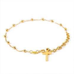 YELUWA Kreuz-armband Perlen-charm-gliederketten-armband Mit Federverschluss, Verstellbar Für Frauen, Teenager, Mädchen, Schmuck, Geschenk, Erntedankfest, Jubiläum, Geburtstag, Weihnachten (gold) von YELUWA