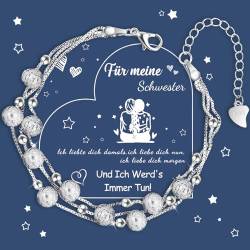 YELUWA Schwester Geschenk, Schwester Armband, Armband Silber 925 Damen Geschenk 3 in 1 Damen Perlenarmband, Inspirierendes Armband Das Für Ihre Freunde Schwester Geburtstag Freundschaft Geschenk von YELUWA