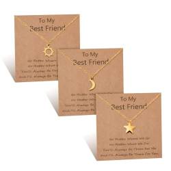 YELUWA Sonne Mond Stern Beste Freund Halskette Für 3 Freundschaft Bff Passende Pedant Halsketten Weihnachten Geburtstag Schmuck Geschenk Für Frauen Schwester Bestie Teenager Mädchen Gold von YELUWA