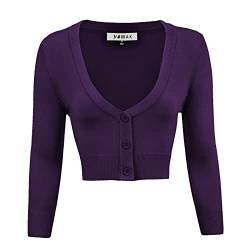 YEMAK Damen Cropped Bolero 3/4 Arm Button Down Cardigan Sweater (S-4X) - Violett - Mittel von YEMAK