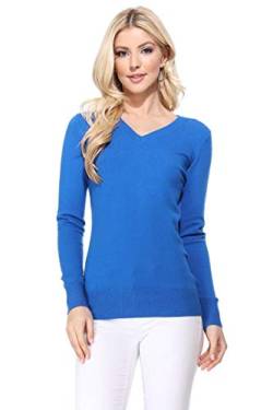 YEMAK Damen Langarm V-Ausschnitt Basic Soft Knit T-Shirt Pullover Pullover Pullover - mehrfarbig - Mittel von YEMAK