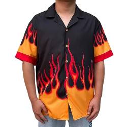 YEMOCILE Button Down Oversized Short T-Shirt für Herren Damen Teenager Loose Fit Shirts mit Flamme Grafik, Farbe 1, 3X-Groß von YEMOCILE
