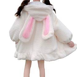 YEMOCILE Damen Cute Bunny Ear Langarm Fuzzy Fluffy Rabbit Tops Sweatshirt Hoodie Jacke Mäntel, Weiss, S von YEMOCILE
