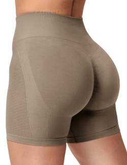 YEOREO Damen Scrunch Sport Shorts 4.5" Workout Shorts Nahtlose High Wasit Shorts Butt Lift Gym Yoga Shorts Sand L von YEOREO