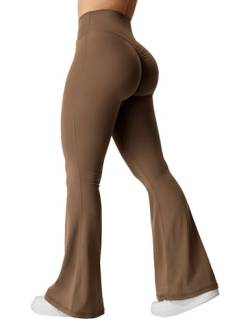 YEOREO Flare Scrunch Leggings für Frauen V Cross Bell Bottom Yogahose Hohe Taille Bauchkontrolle Bootcut Workout Leggings, #1 Braun, X-Groß von YEOREO