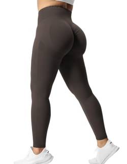 YEOREO Scrunch Butt Lift Leggings für Damen, Workout, Yoga, Hose, gerüscht, hohe Taille, Nahtlose Leggings, Kompressionsstrumpfhose, 1 Braun, M von YEOREO