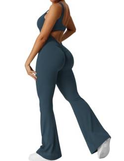 Yeoreo Jumpsuit Lizvette für Damen, sexy, rückenfrei, ausgestellt, figurbetont, Scrunch-Po, Yoga-Strampler, V-Ausschnitt, Large von YEOREO