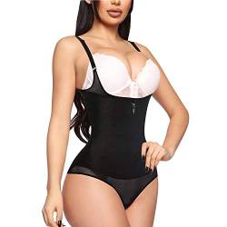 YERKOAD Damen Shapewear Bodysuit Latex Taille Trainer Ganzkörper Shaper Bauch Kontrolle Fajas Colombianas Reißverschluss offene Brust Korsett - Schwarz - Large von YERKOAD