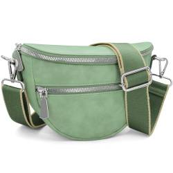 YERUUE Crossbody Bag Damen Veganes Leder Umhängetasche Damen Klein, Handtasche Damen Umhängetasche Moderne Taschen mit Breitem Schultergurt Damen Handy Umhängetasche (Grün) von YERUUE