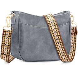 YERUUE Handtasche Damen Umhängetasche Mittelgroß PU Leder Umhängetasche Damen Schultertasche für Frauen Crossbody Bag Damen mit Verstellbar Abnehmbar breitem gurt (Grau) von YERUUE