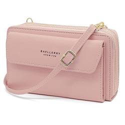 YERUUE Handytasche mit Geldbörse zum Umhängen，PU Leder Crossbody Schultertasche Reisepass Handytasche mit Kartenschlitz Verstellbar Abnehmbar Schultergurt, Clutch Rosa Handtasche von YERUUE