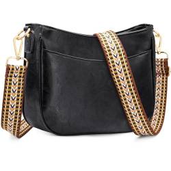 YERUUR Handtasche Damen Umhängetasche PU Leder Mittelgroß Crossbody Bag Damen Schultertasche mit Verstellbar Abnehmbar breitem gurt für Frauen und Mädchen(Schwarz) von YERUUE