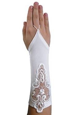 YES Schicke Fingerlose Kommunionhandschuhe Handschuhe zur Kommunion, Spitze, Perlen, Mädchen KA-41 von YES