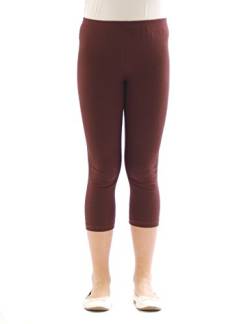 Kinder Mädchen Hose Leggings Leggins Capri 3/4 kurz Knie Blickdicht Baumwolle Braun Größe 134 von YESET