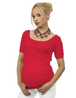 Umstand Shirt Kurzarm T-Shirt Bluse Tunika Top Bauch Stretch Sonia Schwanger rot L/XL von YESET