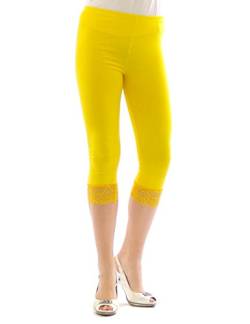 YESET Capri 3/4 Leggings Spitze Baumwolle Leggins Spitzenrand GELB XXL von YESET