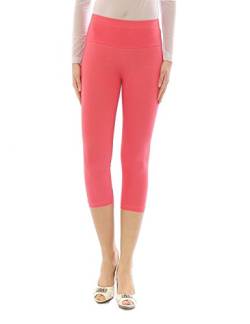 YESET Damen Capri 3/4 Leggings Leggins Baumwolle Hose Wäsche hoher Bund lachsrosa L von YESET