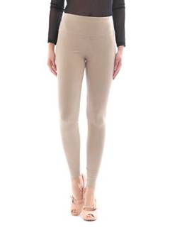 YESET Damen Leggings lang Hose Leggins Baumwolle hoher Bund mit Taschen beige S von YESET