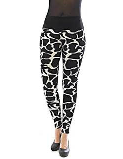 YESET Damen Leggings lang hoher Bund Hose Blickdicht Leo Leopard Giraffe-schwarz-8 S von YESET