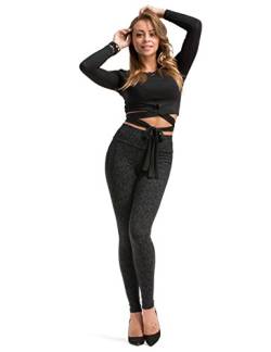 YESET Damen Leggings lang hoher Bund Hose Muster Leggins Stretch gekämmte Baumwolle Muster-10 L von YESET