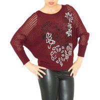 YESET Longpullover Pullover Strick Pulli Love-Blumen Top-Netz leicht Wolle von YESET