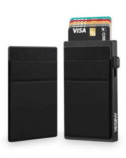 YESIIW Kartenetui Geldbörse Herren mit RFID/NFC Schutz Portemonnaie Slim Wallet mit Münzfach Card Holder Automatisch Pop Up Für 5-7 Karten und Banknoten von YESIIW