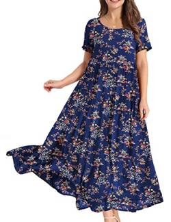 YESNO Damen Kleider Freizeit Lose Sommerkleid Lang Boho Maxikleid für Rundhals Strandkleid Blumenkleid 2XL EJFDE CR30 von YESNO