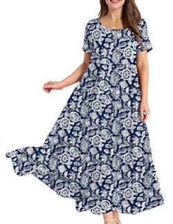 YESNO Damen Kleider Freizeit Lose Sommerkleid Lang Boho Maxikleid für Rundhals Strandkleid Blumenkleid M EJFDE CR349 von YESNO