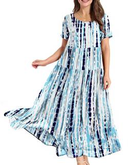 YESNO Damen Kleider Freizeit Lose Sommerkleid Lang Boho Maxikleid für Rundhals Strandkleid Blumenkleid S EJFDE CR343 von YESNO