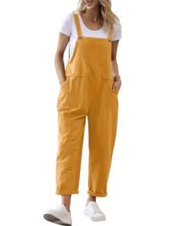 YESNO Damen Latzhose Sommer Oversize Trägerhose Beiläufig Loose Bib Pants Overall Baggy Jumpsuit Strampler Sommerhose mit Träger (2XL PV9DE Ingwer) von YESNO