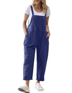 YESNO Damen Latzhose Sommer Oversize Trägerhose Beiläufig Loose Bib Pants Overall Baggy Jumpsuit Strampler Sommerhose mit Träger (2XL PV9DE Navy Blau) von YESNO