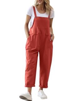 YESNO Damen Latzhose Sommer Oversize Trägerhose Beiläufig Loose Bib Pants Overall Baggy Jumpsuit Strampler Sommerhose mit Träger (2XL PV9DE Rost) von YESNO