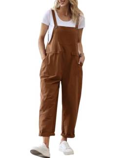 YESNO Damen Latzhose Sommer Oversize Trägerhose Beiläufig Loose Bib Pants Overall Baggy Jumpsuit Strampler Sommerhose mit Träger (3XL PV9DE Kaffee) von YESNO