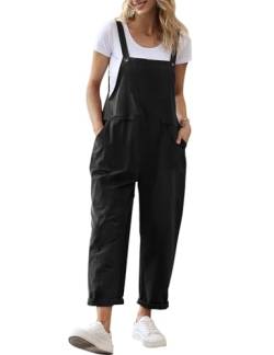 YESNO Damen Latzhose Sommer Oversize Trägerhose Beiläufig Loose Bib Pants Overall Baggy Jumpsuit Strampler Sommerhose mit Träger (XL PV9DE Schwarz) von YESNO