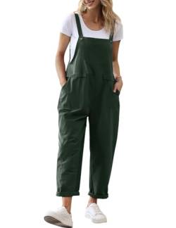 YESNO Damen Latzhose Sommer Oversize Trägerhose Beiläufig Loose Bib Pants Overall Baggy Jumpsuit Strampler Sommerhose mit Träger 3XL PV9DE Dunkelgrün von YESNO