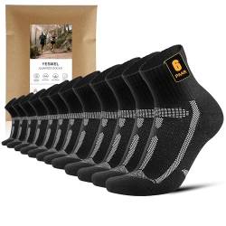 YESWEL 6 Paar Laufsocken Herren 39-42, Quarter Sportsocken mit Polsterung, Atmungsaktive Running Socken für Laufen,Sport (Schwarz) von YESWEL