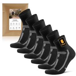 YESWEL 6 Paar laufsocken herren 47-50, Quarter Sportsocken mit Polsterung, Atmungsaktive Running Socken für Laufen,Sport (Schwarz) von YESWEL