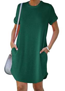 YEXIPO Damen Casual Sommer Kurzarm T-Shirt Kleid Nachthemd Rundhals Lose Einfarbig Basic Kleider mit Taschen, Grün , Groß von YEXIPO