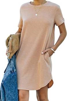 YEXIPO Damen Sommer Casual T Shirt Kleider Kurzarm Rundhals Lose Swing Kleid mit Taschen, Bild, Farbe, Groß von YEXIPO