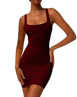 Yfang Damen Casual Tank Top Bodycon Kleid Basic Ärmellos Club Mini Kleid - Rot - Mittel von YFANG