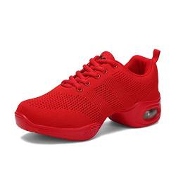 YFCH Damen Sportschuhe Jazz Sneaker Tanzschuhe Tanzsneaker Turnschuhe Outdoorschuhe Training Schuhe, Rot, Gr. 35.5(Herstellergröße: 36) von YFCH