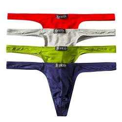 Herren Bequeme modal Slips String Sexy Low Rise Tanga Unterwäsche 4er Pack (M, 4pcs(red/green/navy/light gray)) von YFD