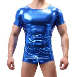 Herren Muscle Tank Tops Shirts Wet Look Kunstleder Unterhemd Kurzarm Athletisch T-Shirts von YFD