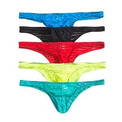 Herren String Slips Mesh Low Rise Tanga Bikini Shorts Unterhosen 5er Pack (L, Mehrfarbig) von YFD