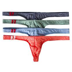 Men's Lingerie Thong Underwear Sexy Soft String Bikini Underpants, Cotton Thongs (Navy+green+blue+orange), Gr.-M, 4er Pack von YFD
