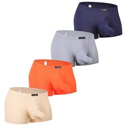 Men's Lingerie Thong Underwear Sexy Soft String Bikini Underpants, Style Boxer(navy+grey+orange+skin), Gr.-XL, 4er Pack von YFD
